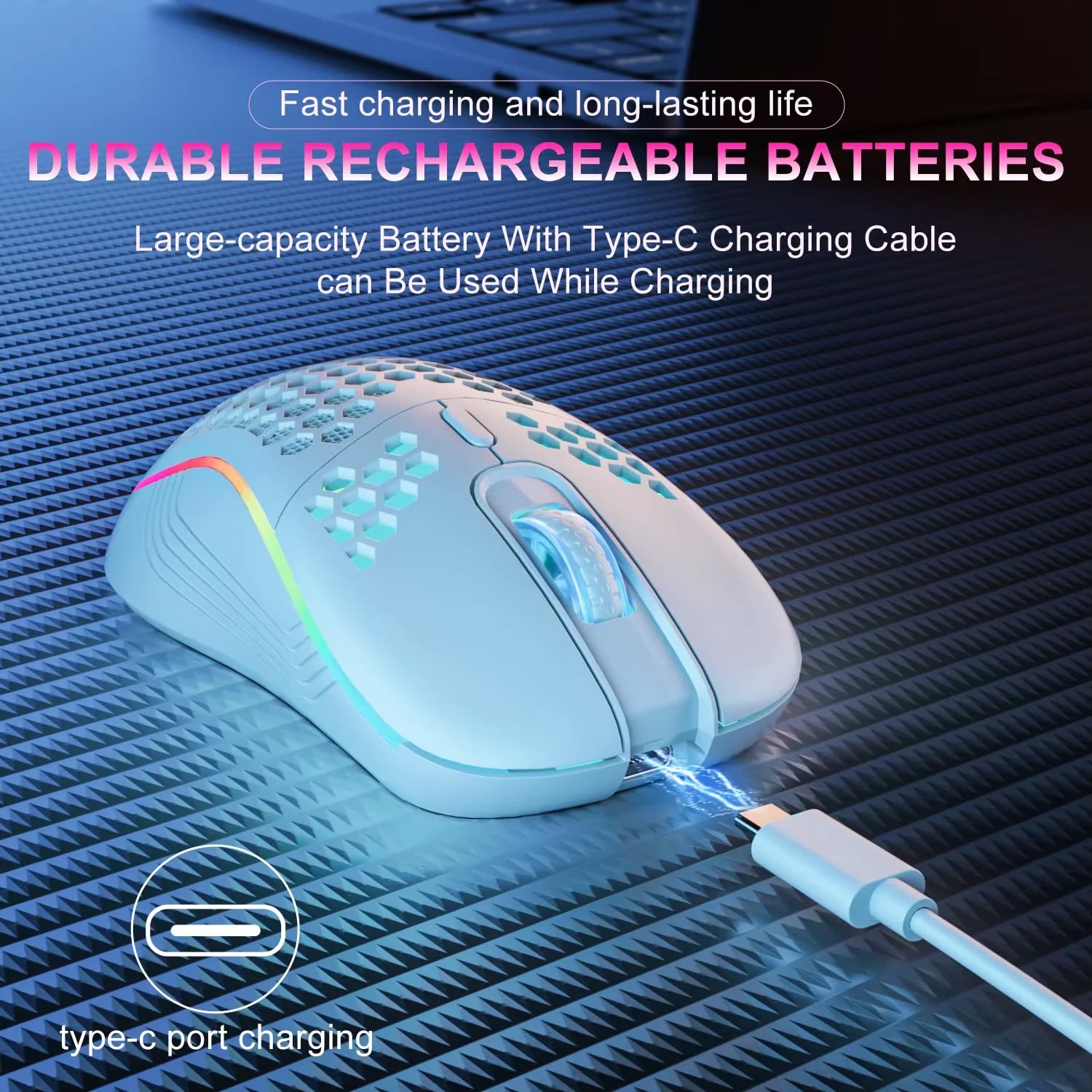 2.4G Wireless Mouse with RGB Backlit 6-Button 3-Speed DPI Type C Rechargeable - Gaming Mouse