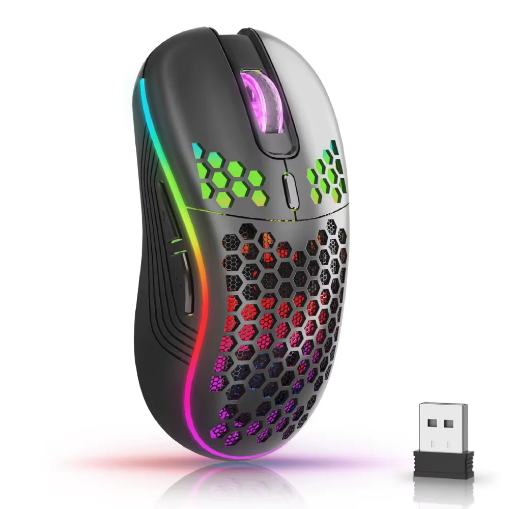 2.4G Wireless Mouse with RGB Backlit 6-Button 3-Speed DPI Type C Rechargeable - Gaming Mouse