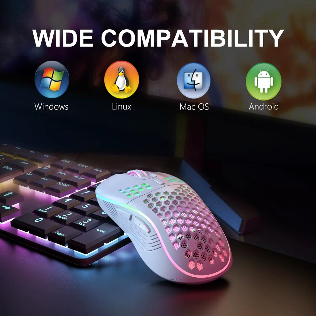 2.4G Wireless Mouse with RGB Backlit 6-Button 3-Speed DPI Type C Rechargeable - Gaming Mouse